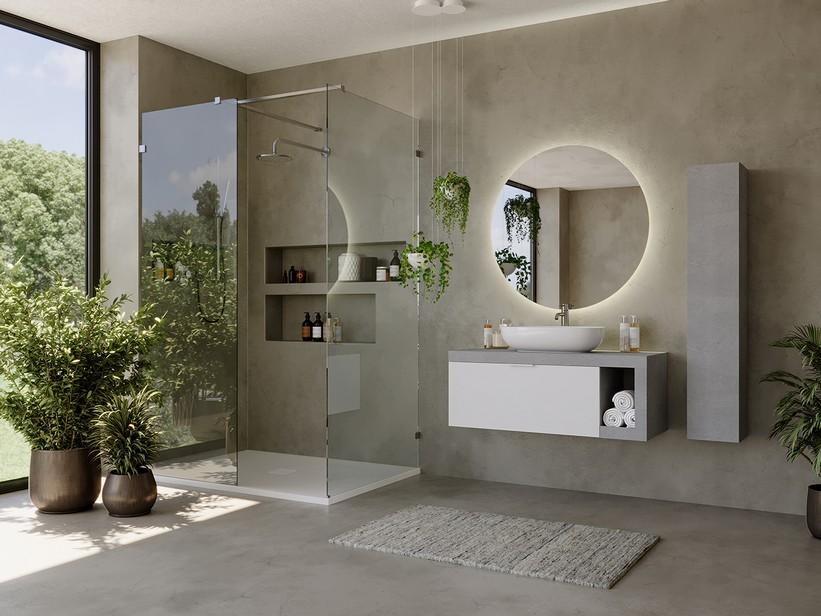 Meuble salle de bains Link 110 cm suspendu pierre gris/blanc mat avec plan pour vasque à poser | IperCeramica