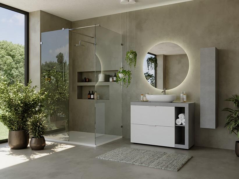 Meuble salle de bains Link 110 cm à poser pierre gris/blanc mat avec plan pour vasque à poser | IperCeramica