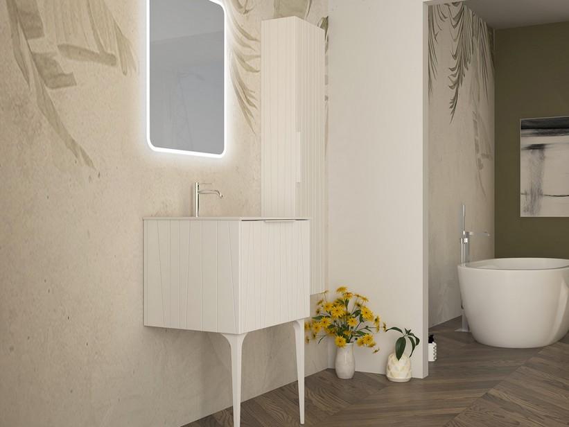 Meuble salle de bains UNIKA 60 cm à poser blanc mat et lavabo Unitop en résine UNIKA P46 blanc mat | IperCeramica