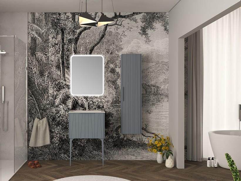 Meuble salle de bains UNIKA 60 cm à poser bleu mat et lavabo Unitop en résine HIDE P46 blanc mat | IperCeramica