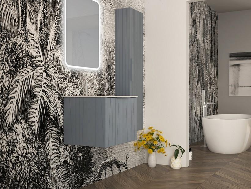 Meuble salle de bains UNIKA 60 cm bleu mat et lavabo Unitop en résine HIDE P46 blanc mat | IperCeramica