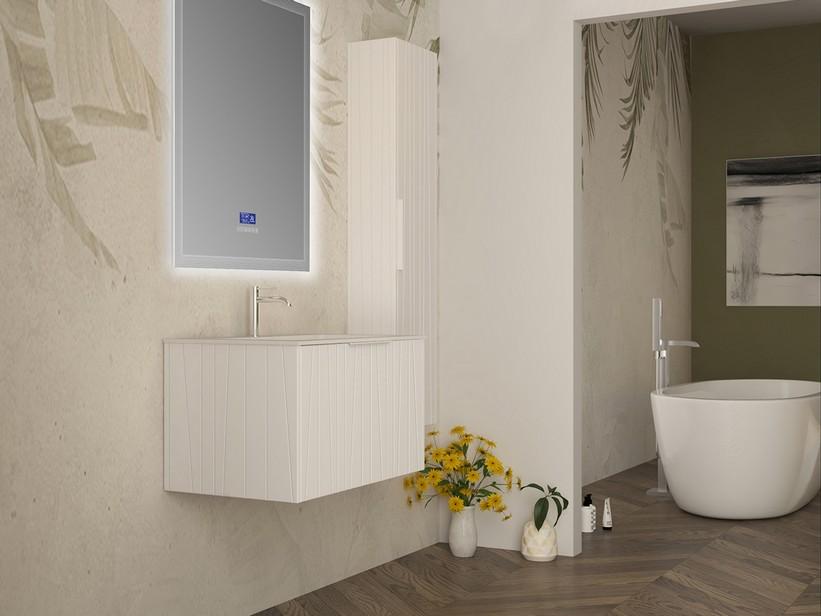 Meuble salle de bains UNIKA 80 cm blanc mat et lavabo Unitop en résine HIDE P46 blanc brillant | IperCeramica