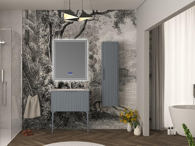 Meuble salle de bains UNIKA 80 cm à poser bleu mat et lavabo Unitop en résine HIDE P46 blanc mat | IperCeramica