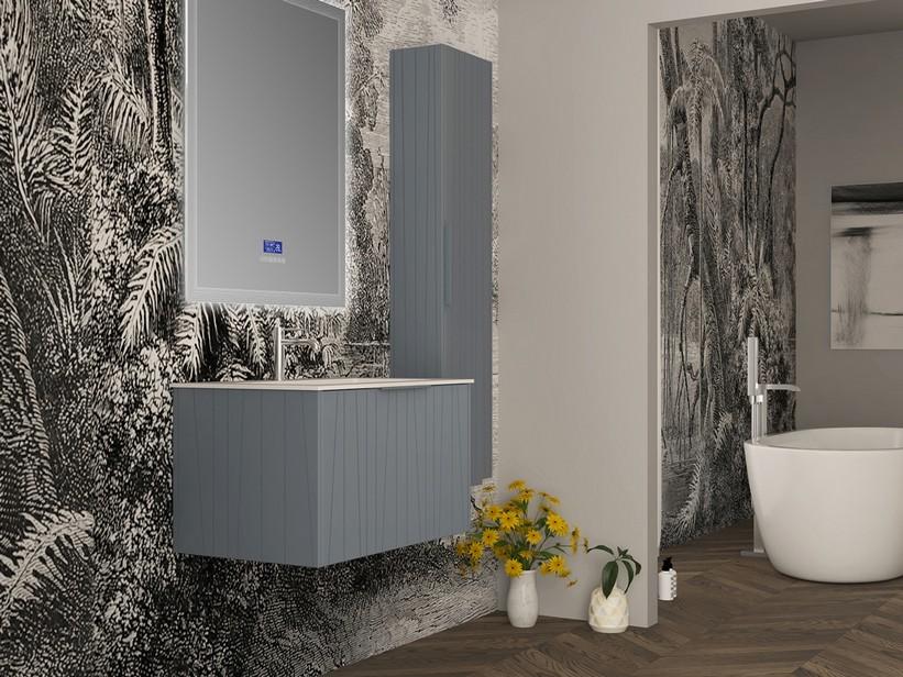 Meuble salle de bains UNIKA 80 cm bleu mat et lavabo Unitop en résine HIDE P46 blanc brillant | IperCeramica