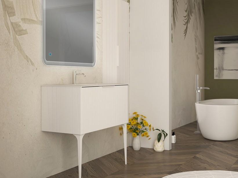 Meuble salle de bains UNIKA 100 cm à poser blanc mat et lavabo Unitop en céramique ANDY blanc brillant | IperCeramica