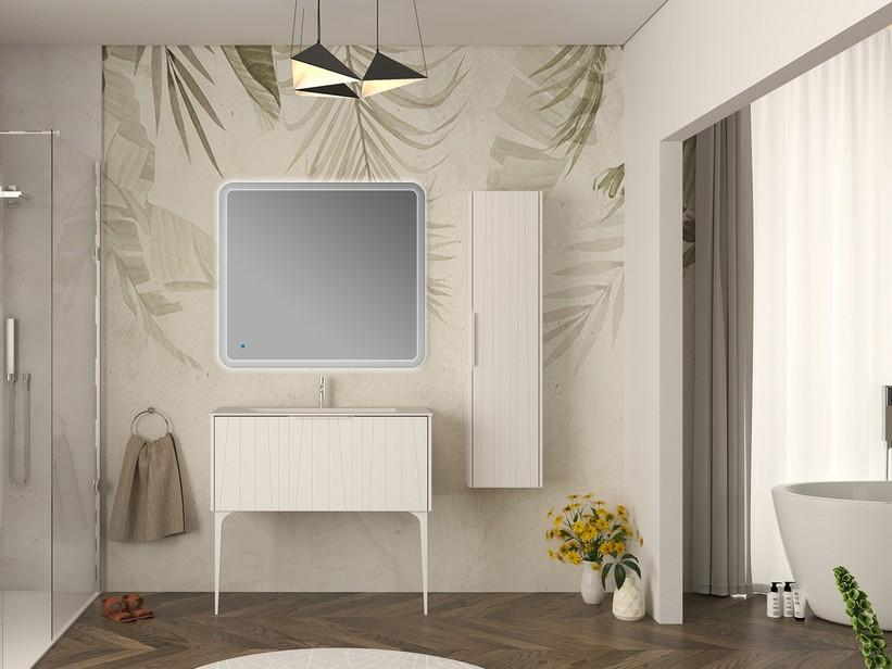 Meuble salle de bains UNIKA 100 cm à poser blanc mat et lavabo Unitop en résine HIDE P46 blanc mat | IperCeramica