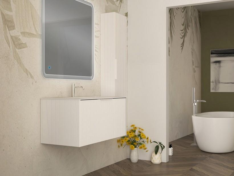 Meuble salle de bains UNIKA 100 cm blanc mat et lavabo Unitop en céramique ANDY blanc brillant | IperCeramica