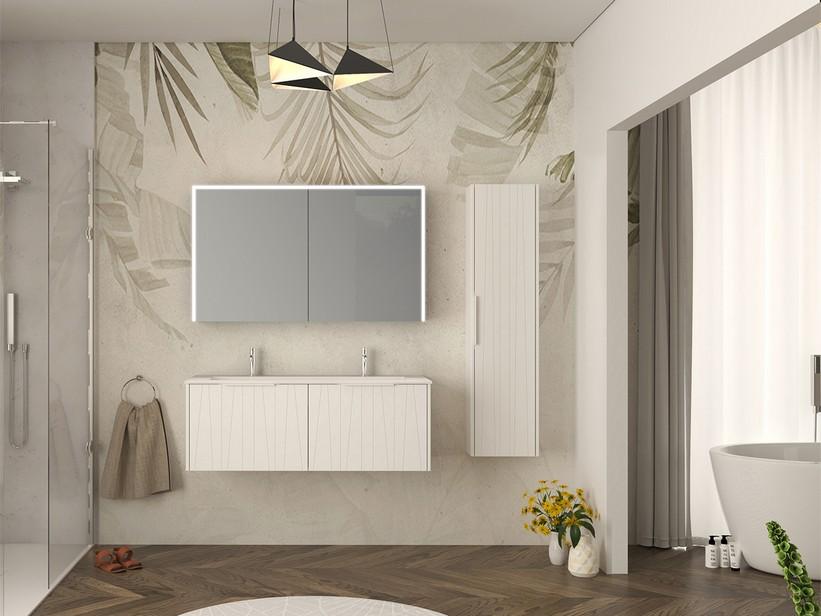 Meuble salle de bains UNIKA 120 cm blanc mat et lavabo Unitop double en céramique ANDY blanc brillant | IperCeramica