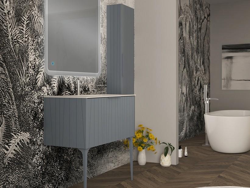 Meuble salle de bains UNIKA 100 cm à poser bleu mat et lavabo Unitop en résine UNIKA P46 blanc mat | IperCeramica
