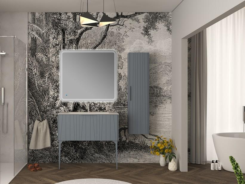 Meuble salle de bains UNIKA 100 cm à poser bleu mat et lavabo Unitop en résine HIDE P46 blanc mat | IperCeramica