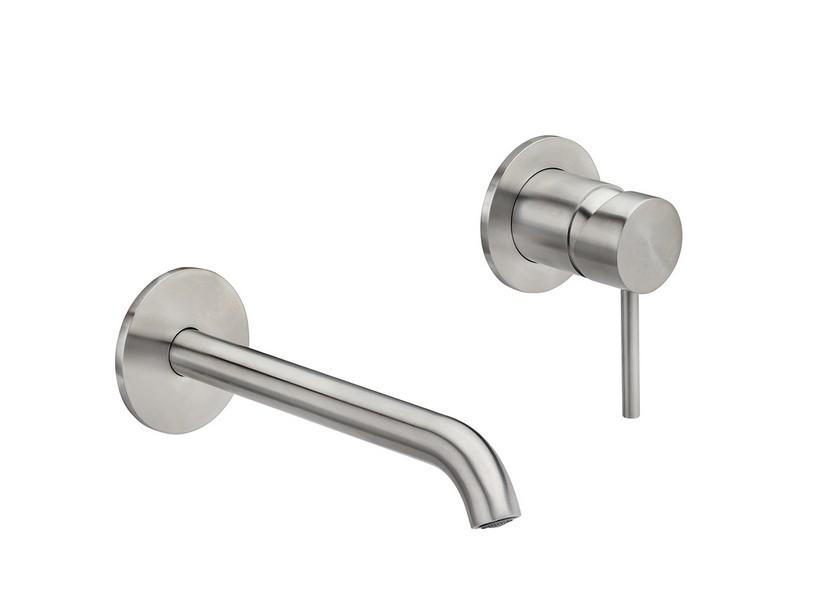 Mitigeur pour lavabo mural Petra inox 316 monocommande sans bonde en acier brossé | IperCeramica