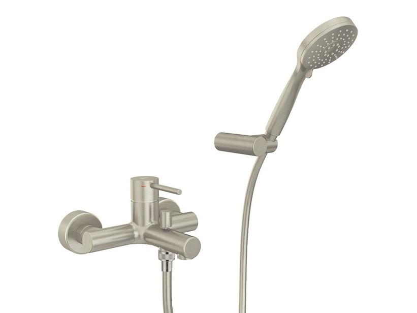 Mitigeur pour baignoire Bora monocommande avec support douchette nickel brossé | IperCeramica