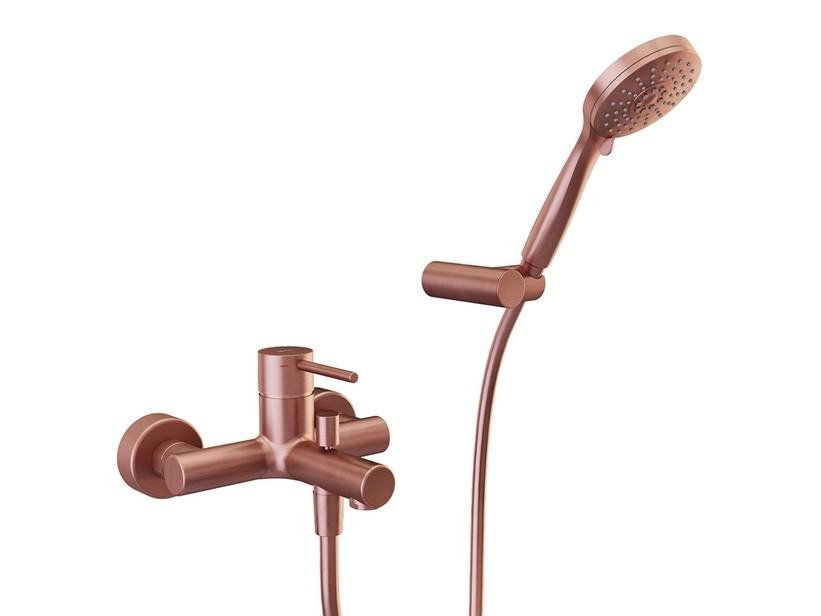 Mitigeur pour baignoire Bora monocommande avec support douchette cuivre brossé | IperCeramica