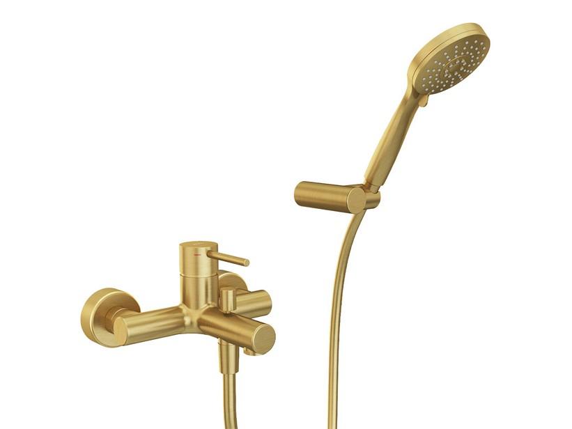 Mitigeur pour baignoire Bora monocommande avec support douchette or brossé | IperCeramica