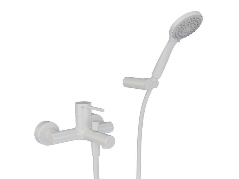 Mitigeur pour baignoire Bora monocommande avec support douchette blanc mat | IperCeramica