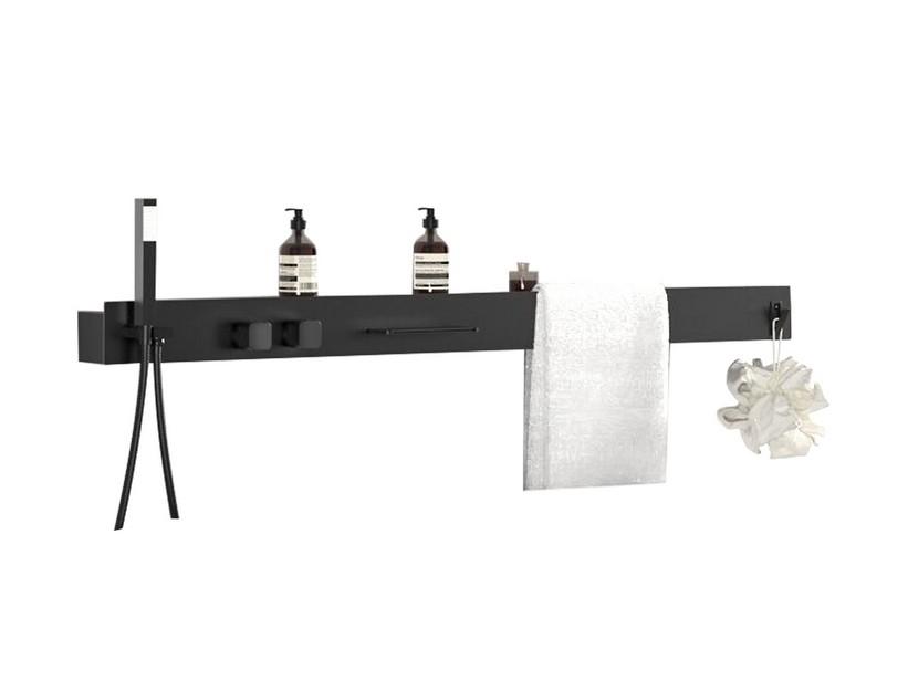 Mitigeur baignoire avec cascade et étagère multifonction Luna Spa noir mat | IperCeramica