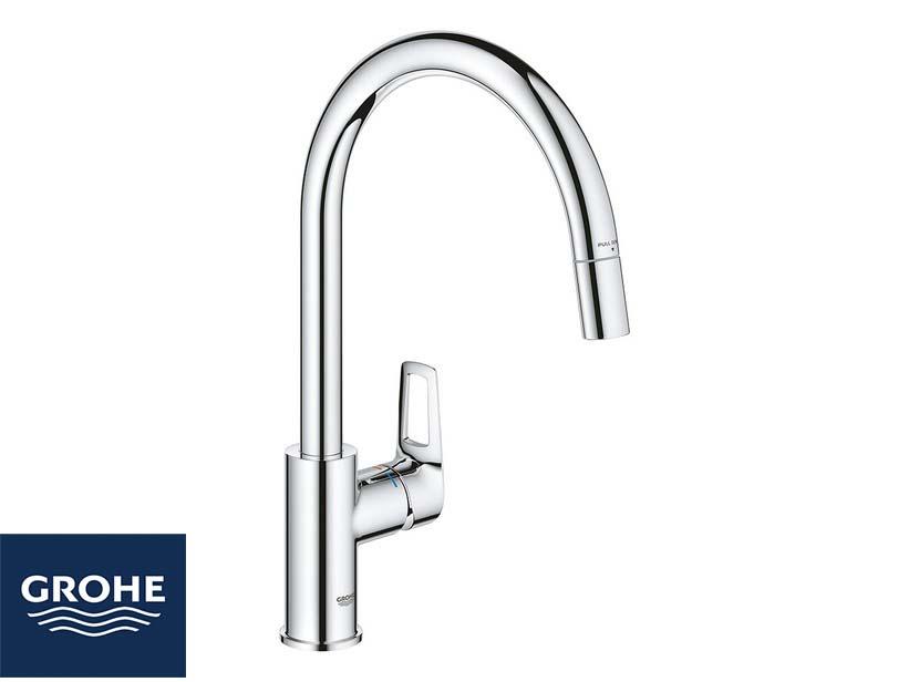 Mitigeur cuisine Grohe® Startloop, bec haut, chromé, avec douchette extractible | IperCeramica