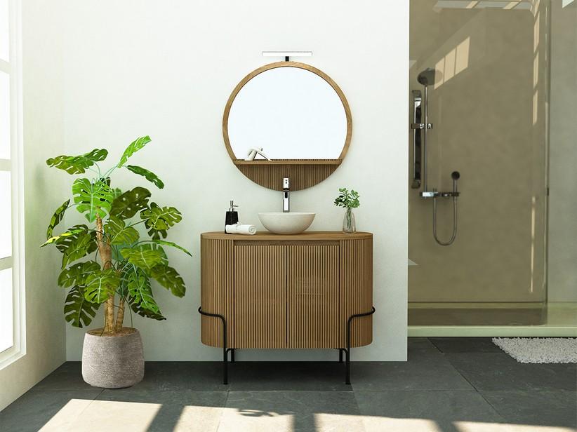 Meuble de salle de bains KOMODO OVAL 100 2 portes en teck massif naturel | IperCeramica