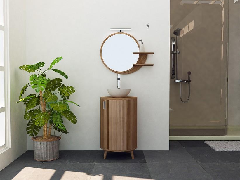 Meuble de salle de bains KOMODO 50 1 porte courbée en teck massif naturel | IperCeramica