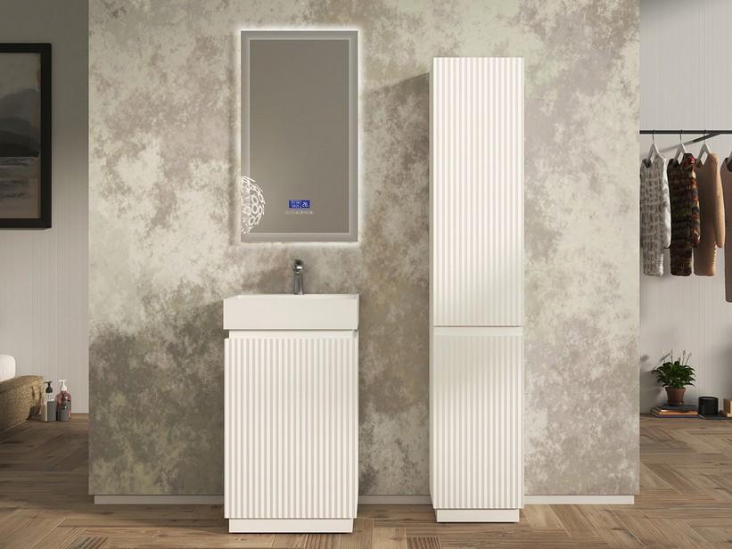 Meuble salle de bains FARO à poser 50 cm cannelé blanc mat et lavabo Unitop en résine TRIBECA blanc mat | IperCeramica