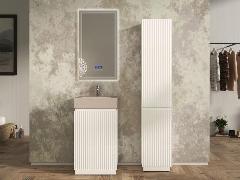 Meuble salle de bains FARO à poser 50 cm cannelé blanc mat et lavabo Unitop en HPL Quartzite clair | IperCeramica