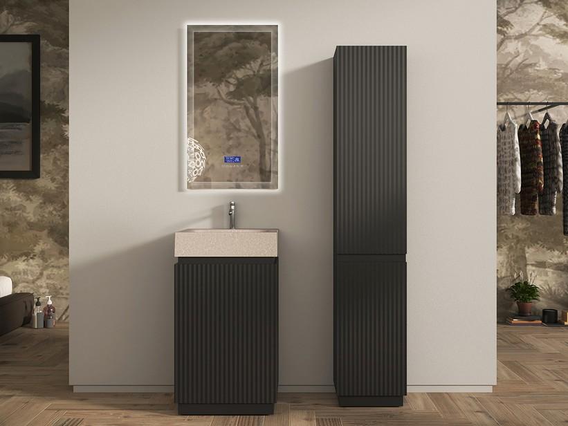 Meuble salle de bains FARO à poser 50 cm cannelé noir mat et lavabo Unitop en HPL Quartzite clair | IperCeramica