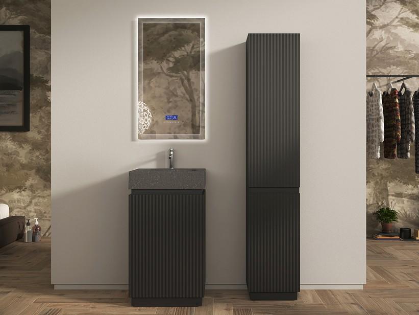 Meuble salle de bains FARO à poser 50 cm cannelé noir mat et lavabo Unitop en HPL Quartzite foncé | IperCeramica