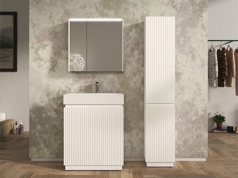 Meuble salle de bains FARO à poser 70 cm cannelé blanc mat et lavabo Unitop en résine blanc mat | IperCeramica