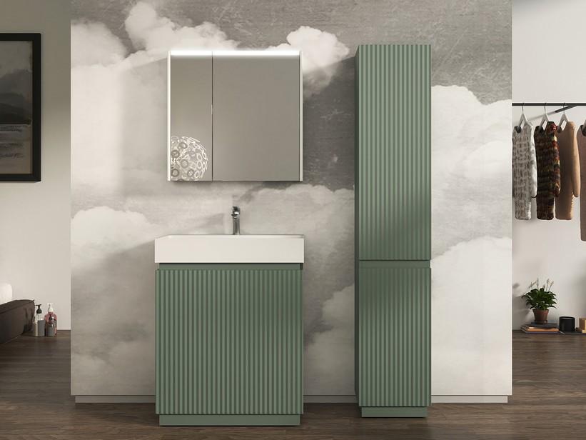 Meuble salle de bains FARO à poser 70 cm cannelé blanc mat et lavabo Unitop en résine blanc mat | IperCeramica