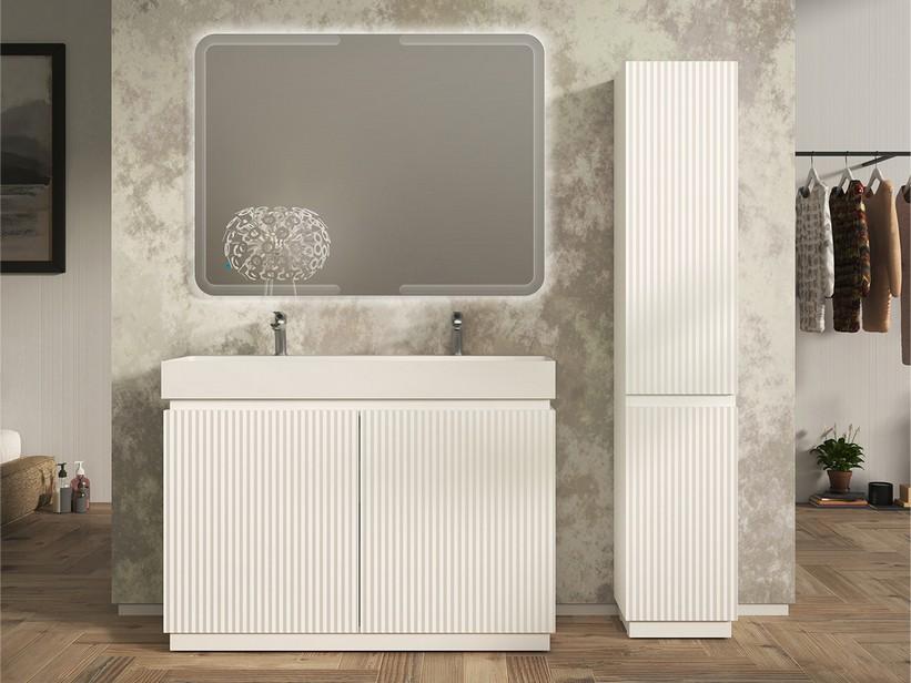 Meuble salle de bains FARO 120 cm à poser cannelé blanc mat et lavabo Unitop en résine blanc mat | IperCeramica