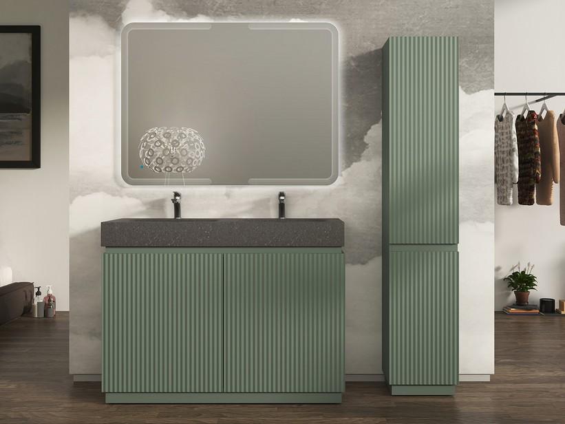 Meuble salle de bains FARO 120 cm à poser cannelé vert mat et lavabo Unitop en HPL quartzite foncé | IperCeramica