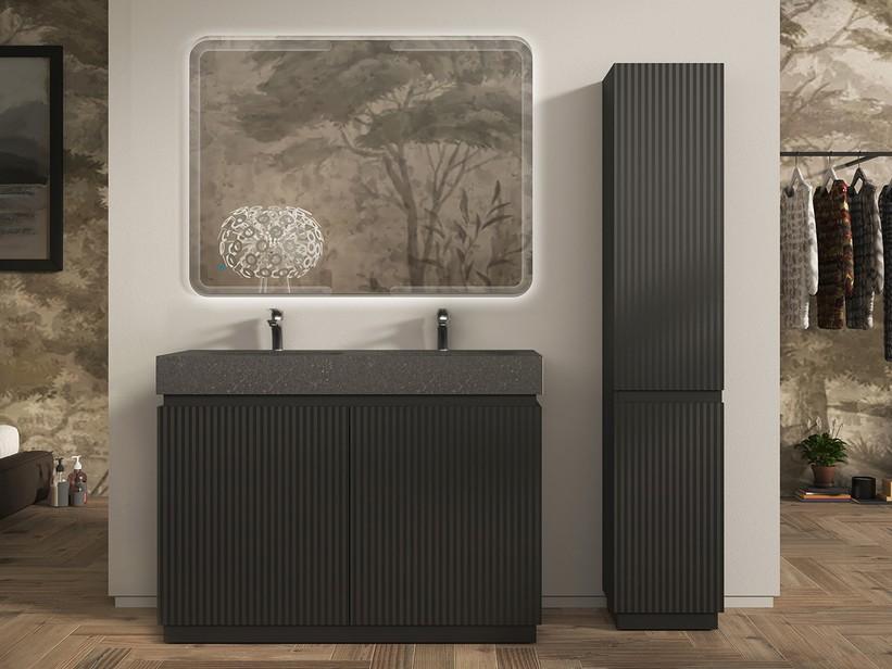 Meuble salle de bains FARO 120 cm à poser cannelé noir mat et lavabo Unitop en HPL quartzite foncé | IperCeramica