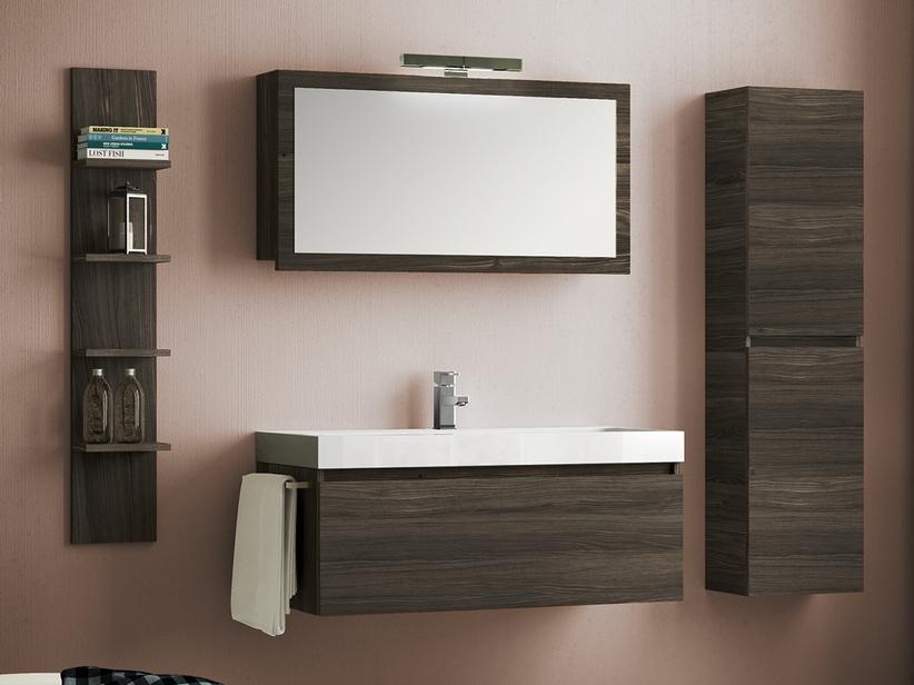 Meuble de salle de bains Qubo 100 1 tiroir Orme lave avec plan de vasque Unitop blanc | IperCeramica