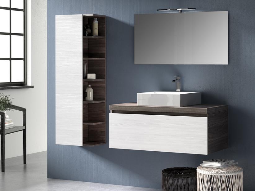 Meuble de salle de bains Qubo 100 1 tiroir Orme lave/blanc Matrix et plan de lavabo | IperCeramica