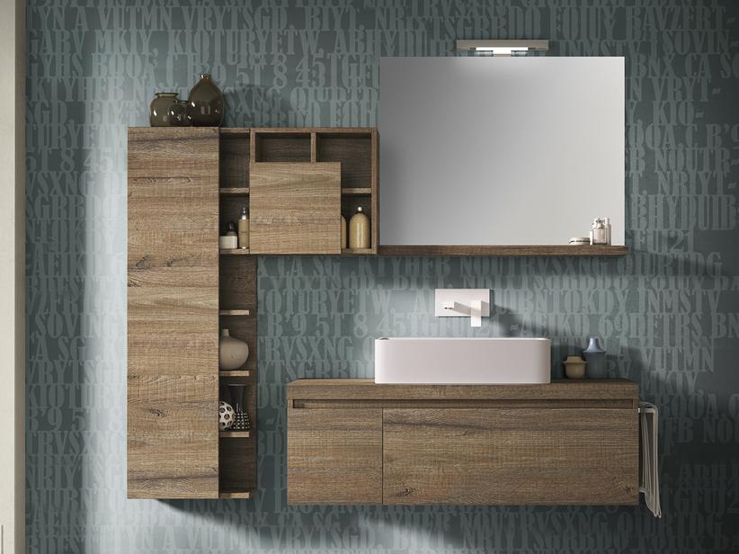 Meuble de salle de bains Qubo 120 cm Sherwood avec Plan pour lavabo pour vasque à poser | IperCeramica