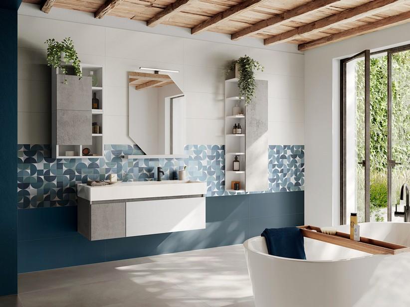 Meuble salle de bains Qubo 120 cm Gris oxyde/blanc matrix avec lavabo Unitop Quadro en résine vasque à droite | IperCeramica