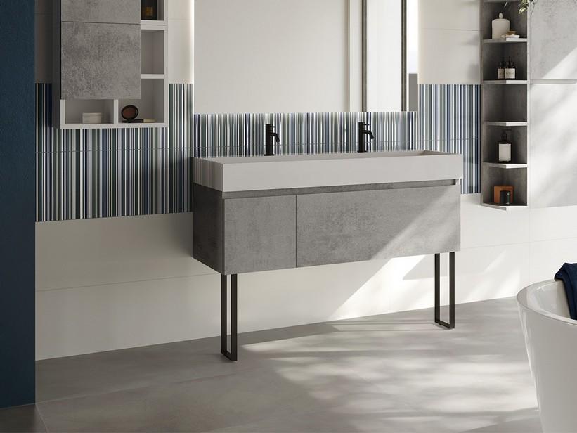 Meuble salle de bains QUBO 120 cm gris oxyde avec lavabo Unitop Qubo en résine et pieds | IperCeramica