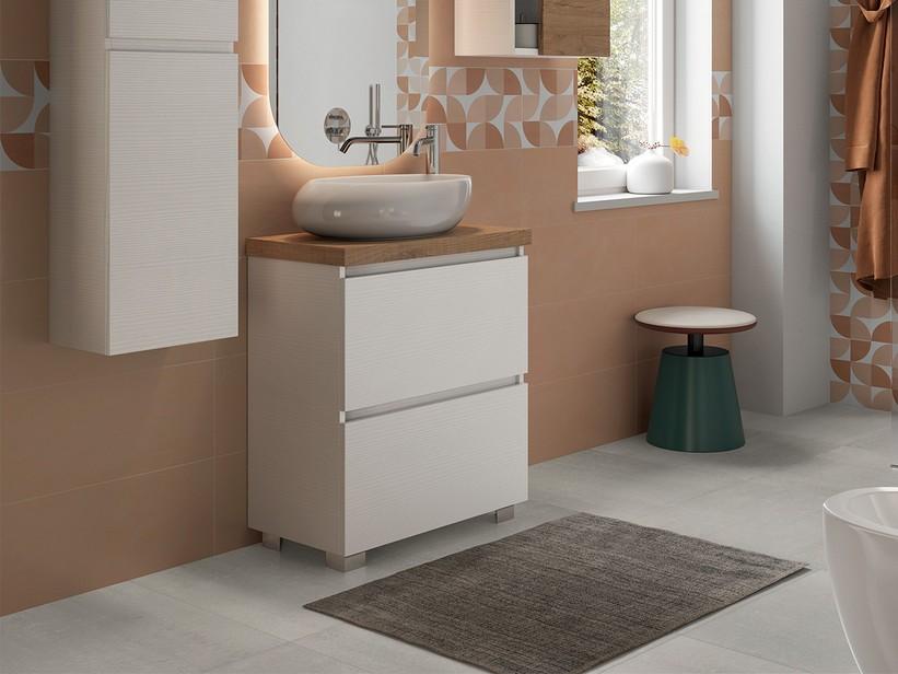 Meuble salle de bains compact à poser Qubo 70x38 cm 2 tiroirs blanc Matrix avec plan H4,5 Sherwood | IperCeramica