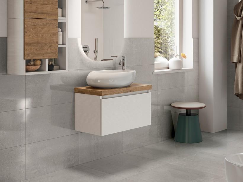 Meuble salle de bains compact Qubo 70x38 cm 1 tiroir blanc Matrix avec plan H4,5 Sherwood | IperCeramica