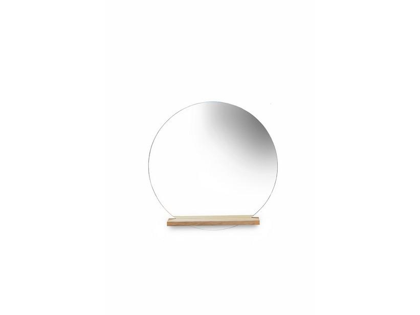 Miroir Kyoto Ø85 cm avec tablette 60x12,5xH3 cm Teck naturel | IperCeramica