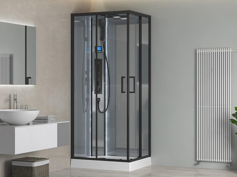 Cabine de douche LED multifonction Maui 72x90 cm H220 cm réversible - verre 5 mm transparent profilés noir mat | IperCeramica
