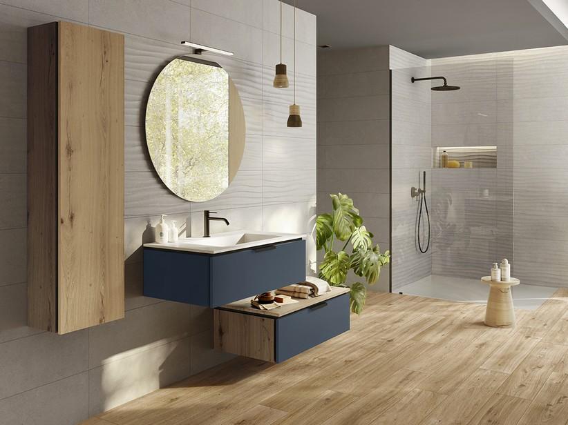 Meuble salle de bains TOUCH 90 cm 1 tiroir bleu nuit mat et lavabo intégré HIDE blanc brillant | IperCeramica