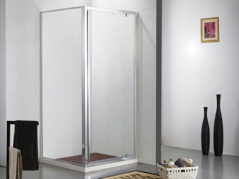 Cabine de douche d'angle Neptum 80x80 h190 Ext 77/81 - 78/80 porte pivotante et paroi latérale verre transparent 6 mm chrome | IperCeramica
