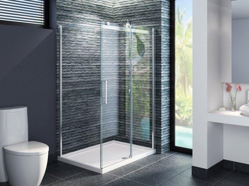 Cabine de douche d'angle Oxo2 80x120 h200 Ext 117,5/119-77,5/79 porte coul. ouverture droite paroi lat. verre transp 8mm chr. | IperCeramica