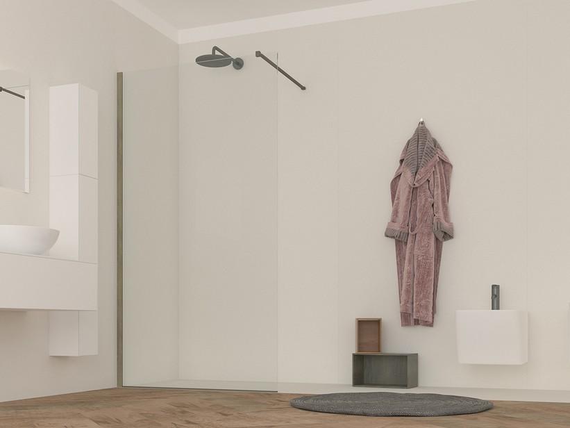 Paroi de douche à l’italienne OM 90 cm H200 Ext 88/90 cm transparent/chêne Cognac | IperCeramica