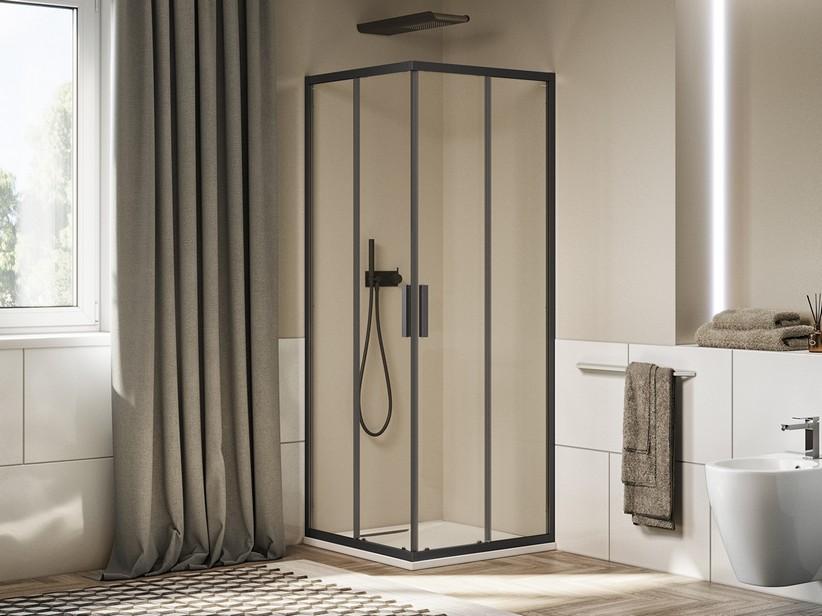 Cabine de douche Alfa 90x90 cm portes coulissantes verre 6 mm transparent noir mat | IperCeramica