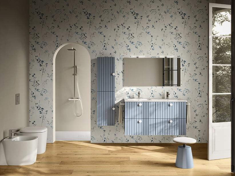 Meuble de salle de bains LERICI L120 cm 4 tiroirs finition bleu mat avec lavabo Unitop en résine | IperCeramica