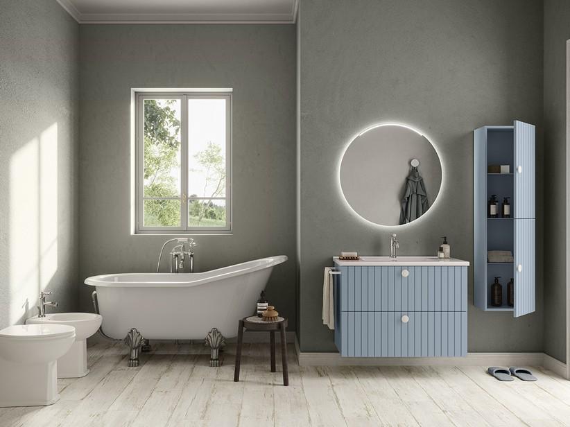 Meuble de salle de bains LERICI L90 cm 2 tiroirs finition bleu mat avec lavabo Unitop en céramique | IperCeramica