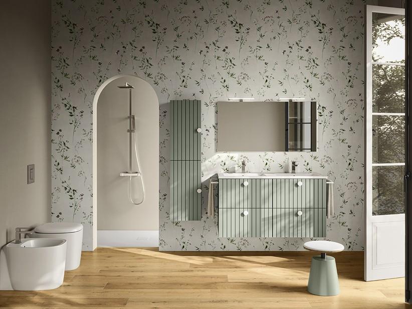 Meuble de salle de bains LERICI L120 cm 4 tiroirs finition vert mat avec lavabo Unitop en résine | IperCeramica