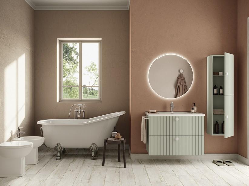 Meuble de salle de bains LERICI L90 cm 2 tiroirs finition vert mat avec lavabo Unitop en céramique | IperCeramica